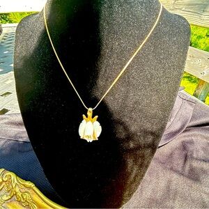 Vintage Carved Bone Flower Pendant with Chain